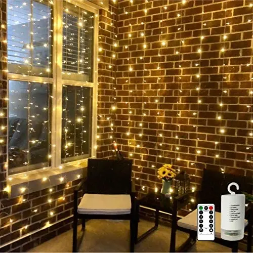 Battery Operated Curtain String Lights,300 LED Icicle Window Background Fairy Lights Decoration Lights for Wedding,Camping,BBQ (Warm White) Battery Operated Curtain String Lights,300 LED Icicle Window Background Fairy Lights Decoration Lights for Wedding,Camping,BBQ (Warm White)