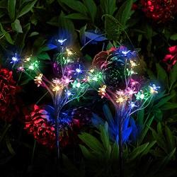 Beinhome 3 Pack Solar Garden Lights Outdoor Decorative Colorful LED Solar Powered Peach Flower Landscape Stake Lights for Yard Pathway Deck Patio Party Christmas