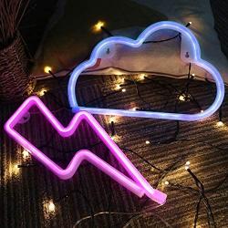 GMY Lightning Bolt Neon Sign Pink and Blue Cloud LED Neon Light Signs for Wall Decor, by USB Charging/Battery, Decorative Neon Light for Bedroom, Party, Wedding, Christmas Gift, Christmas Decor, 2Pack