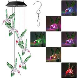 Lyhope Solar Wind Chime Lights, Color Changing Led Mobile Hummingbird Solar Lights, Waterproof Solar Wind Chimes for Outdoor Garden Patio Yard Decoration