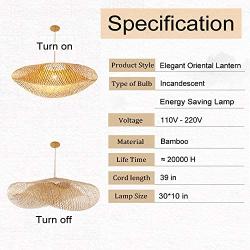 Bamboo Lantern Pendant Lamp, Retro Japanese Style E27 Chandelier Hanging Light Ceiling Lighting Fixture for Living Room Bedroom Restaurant Cafe Teahouse Bar Dining Room Club