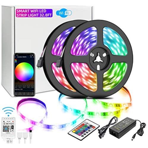 32.8ft Led WiFi Strip Light APP Control, ZHT Waterproof RGB Smart Led Strip Lights Works with Alexa Google Home Sync with Music, Strip Light for Bedroom TV Bathroom Kitchen Party Bar