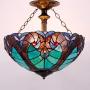 Tiffany Ceiling Fixture Lamp Semi Flush Mount Light W16H15 Inch Green Stained Glass Liaison Shade S160G WERFACTORY Kid Parent Living Room Bedroom Study Kitchen Office Coffee Island Bar Hallway Dining