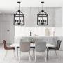 MELUCEE Lantern Chandelier 4 Lights Black Farmhouse Pendant Light, Industrial Vintage Dining Room Lighting Fixtures Hanging Kitchen Island Lighting Foyer Chandelier