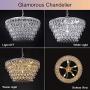 Wellmet 20 Inch Crystal Chandeliers, 6 Lights 5 Tiers Crystal Light, Adjustable Ceiling Pendant Lights, Modern Hanging Chandelier Lighting Fixture for Dining Room, Bedroom, Hallway, Bar, Kitchen, Bath