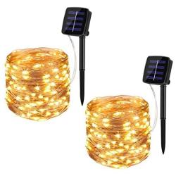 BINZET Solar Fairy Lights, 33Ft 100LEDs Waterproof Decorative Copper Wire Solar String Lights Outdoor for Party, Patio, Garden, Gate, Yard, Wedding, Christmas (Warm White,2 Pack)