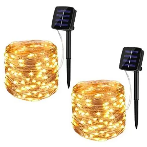 BINZET Solar Fairy Lights, 33Ft 100LEDs Waterproof Decorative Copper Wire Solar String Lights Outdoor for Party, Patio, Garden, Gate, Yard, Wedding, Christmas (Warm White,2 Pack)