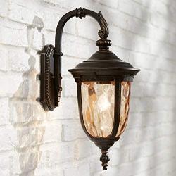 Bellagio Outdoor Wall Light Fixture Bronze 16 1/2'' Hammered Glass Sconce for House Deck Patio Porch - John Timberland