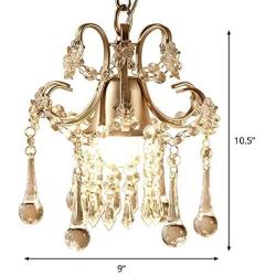 BAYCHEER Swirling Chandelier Victorian Iron 1 Light Lamp with Draping Crystal Drops Pendant Antique Gold Bell Dining Table Ceiling Hanging Light for Kitchen Island Dining Room Bathroom Bar