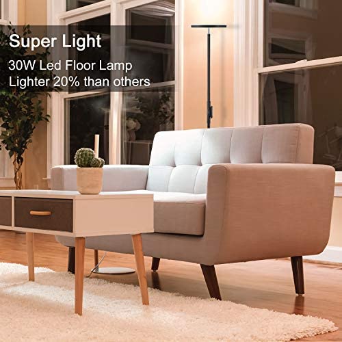 Floor Lamp,30W/2400LM Sky LED Modern Torchiere 3 Color Temperatures Super Bright Floor Lamps-Tall Standing Pole Light with Remote & Touch Control for Living Room,Bed Room,Office（Black）