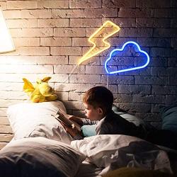 Cloud &Lightning Bolt Neon Lights, Decorative and Creative LED Neon Wall Signs for Bedroom Kids Room Beer Bar Birthday Party Childrens Gift and Festivals