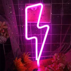 Protecu Pink Neon Lightning Bolt, Decorative Lights LED Neon Signs for Bedroom, 3 AA Battery/USB Powered Neon Sign Shaped Decor Light, Neon Light Sign for Kids, Birthday, Party Room Decor (Pink)