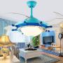 LITFAD Modern LED Ceiling Light Nautical Style Reversible Dome Shade Metal Hanging Ceiling Fan Light with Invisible Blade Flushmount Pendant Light for Living Room Kids Bedroom Childrens Room - Blue