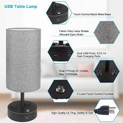 Table Lamp, Bedside Lamp with USB Port, 3 Way Dimmable Touch lamp, Table Lamps for Bedrooms, E26 LED Bulbs Included Nightstand Lamps, Small Desk Lamp with Grey Fabric Ideal for Living Room or Office