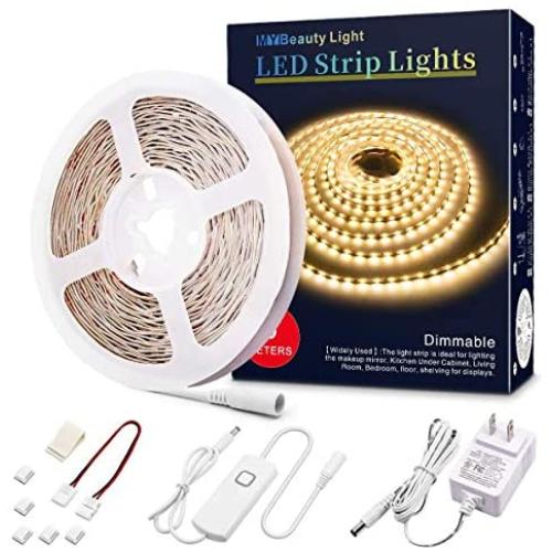 Led Strip Lights 16.4 Feet Dimmable Warm White Led Light Strip Flexible Led Tape Light Kits with 12v Ul Power Supply, Adhesive Clips, Dimmer Switch and Connectors