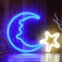 15'' LED Moon Star Shaped Neon Signs Decor Wall Decor Art Sign Light for Home Decoration, Bedroom, Lounge, Office, Wedding, Christmas Party Operated by USB