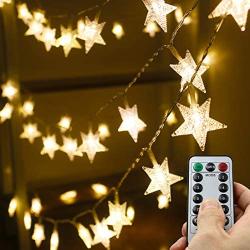 Xingpold Star String Lights,16.4 ft 50 LED 8 Modes Battery Operated String Lights with Remote & Timer Dimmable Twinkle Fairy Lights String for Kid Bedroom Tent Party Wedding Christmas Decor Warm White