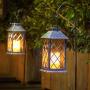 Homeimpro Solar Lantern Hanging Garden Outdoor Lights Flickering Flameless Candle Waterproof LED Lamp for Table Patio Lawn (Silver)