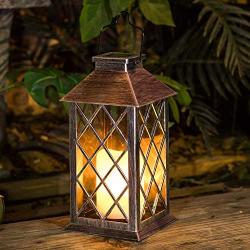 Homeimpro Solar Lantern Hanging Garden Outdoor Lights Flickering Flameless Candle Waterproof LED Lamp for Table Patio Lawn (Silver)