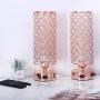 Pink Touch Crystal Lamp Set of 2 with Dual USB Ports, Rose Gold Bedside Lamp, 3 Way Dimmable Nightstand Lamps Desk Light for Bedroom Living Room(Included ST 64 Bulbs)