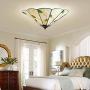 RUNNUP Tiffany Style Flush Mount Ceiling Light Minimalist Green Leaf Decoration Stained Glass Ceiling Light for Living Room,Corridor,Bedroom,Restaurant 15inch