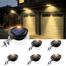 Solar Gutter Lights, Newest 9 LED Outdoor Fence Light Waterproof Wall Lamps for Garden Patio Driveway Deck Stairs (Yellow Light, Pack of 6)