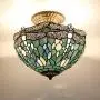 Tiffany Ceiling Fixture Light W12H11 Inch Semi Flush Mount Sea Blue Stained Glass Crystal Bead Dragonfly Lampshade S147 WERFACTORY Lamps Kid Living Room Bedroom Kitchen Island Bar Hallway Tiffany Ceiling Fixture Light W12H11 Inch Semi Flush Mount Sea Blue Stained Glass Crystal Bead Dragonfly Lampshade S147 WERFACTORY Lamps Kid Living Room Bedroom Kitchen Island Bar Hallway