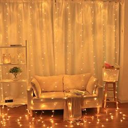 jar-owl Solar Curtain String Lights Waterproof 9.8FT9.8FT 300 LED 8 Modes for Home /Garden /Patio Wedding /Christmas Party (Warm White)