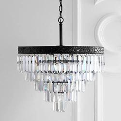 JONATHAN Y JYL9007B Wyatt 20'' 4-Light Crystal LED Chandelier Contemporary,Classic,Traditional Dimmable, Adjustable, for Dining Room, Foyer, Bedroom, Bronze/Clear