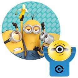 Minions LED Night Light Projector Plug-in, Dusk-to-Dawn Sensor, Despicable Me, Kevin, Bob, Stuart, Project Image on Ceiling, Wall, or Floor, Ideal for Bedroom, Nursery, Bathroom, 42029