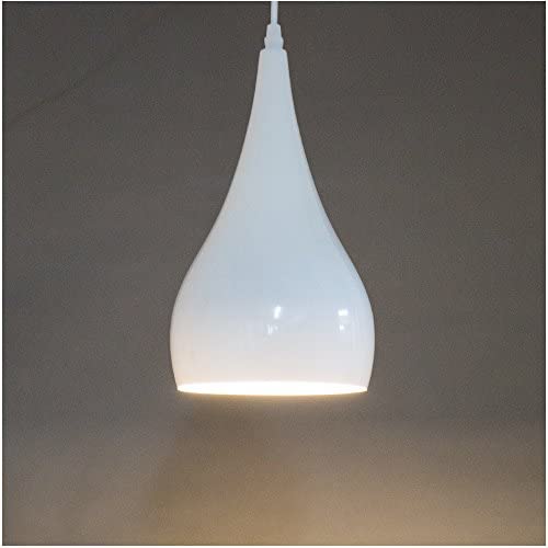 Retro Edison Industrial Pendant Light Modern Tear Drop Design Lamp Shade White Glossy Surface Metal Ceiling Lamp AC110V Lighting Fixture for Kitchen Island Dining Living Room