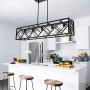 BONLICHT 5 Light Industrial Kitchen Island Lighting in Matte Black Finish Linear Classic Cage Pendant Light Farmhouse Chandelier Metal Hanging Ceiling Fixture