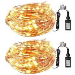 Engilen Fairy Lights 49.2ft 150 LED String Lights UL588 Listed Power Adapter Copper Wire Decorative Lights (Warm White 2 Pack)