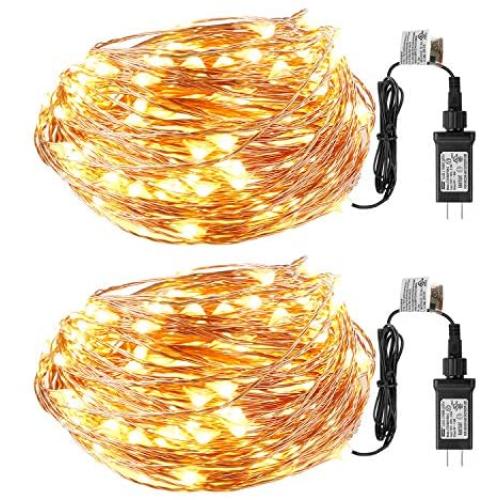 Engilen Fairy Lights 49.2ft 150 LED String Lights UL588 Listed Power Adapter Copper Wire Decorative Lights (Warm White 2 Pack)