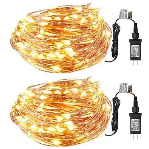 Engilen Fairy Lights 49.2ft 150 LED String Lights UL588 Listed Power Adapter Copper Wire Decorative Lights (Warm White 2 Pack)