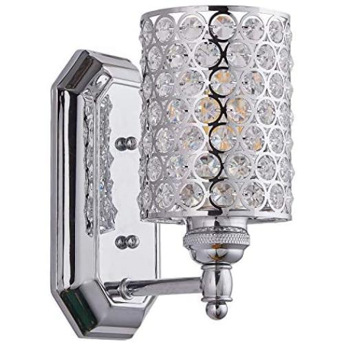 Doraimi 1 Light Crystal Wall Sconce Lighting with Plating Chrome Finish,Modern and Concise Style Wall Light Fixture with Polyhedral Crystal Shade for Bedroom Bathroom,LED Bulb(not Include)