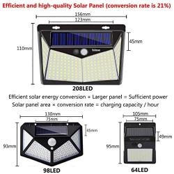 Enkman Solar Lights Outdoor 208 LED,Wireless Motion Sensor Lights with 270° Wide Angle IP65 Waterproof for Deck Fence Post Door Wall Yard and Garage, Yard, Garage, Deck, Pathway, Porch (2PACK-208LED)