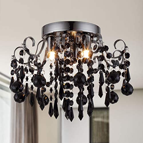Q&S Crystal Ceiling Light Fixture Small Chandelier, Seml Ceiling Light Flush Mount, Mini Ceiling Fights for Bedroom, Aisle, Hallway, Closet,Entrance,Stairs,3 Lights G9,W12''