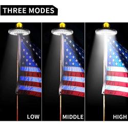 Solar Flag Pole Light, GRDE Upgraded 3 Modes Solar Flag Night Light - 48LED Downlight Lighting for 15 to 25 Ft Flag Pole Topper, Lasts for 8-10 Hours,Standard Silver Auto On/Off Solar Light