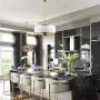 Loclgpm Modern Brass Gold Finish Drum Chandelier, 6 Lights Metal Pendant Light Fixture with White Round Plastic Shade, Ceiling Lighting for Bedroom, Kitchen Island, Hallway, Dining Room Over Table
