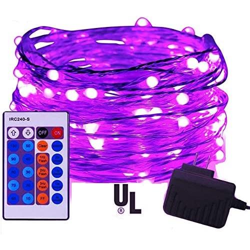 iiEASEST Purple Led Fairy String Lights Halloween Christmas, 100 LED 33 Feet Copper Wire Micro Mini Twinkle Starry Lights with Remote for Tree Bedroom Party Wedding Christmas Halloween Decoration