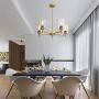 KOSTOMO Gold Chandeliers Glass Shades 5 Lights Brass Dining Room Light Kitchen Lighting Fixtures Ceiling Hanging Farmhouse Adjustable Large Pendant Lamp