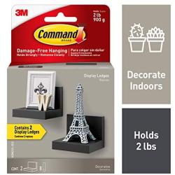 Command Display Ledges, Slate, 2-Ledges, 8-Medium Foam Strips (HOM23S-2ES), Decorate Damage-Free
