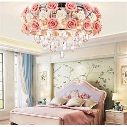 Romantic Ceramic Pink Rose Chandelier, Round Crystal Ceiling Lamp Lighting Fixture for Living Room, Bedroom, Dining Room Decoration, E14 Bulb Not Included