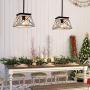 Rustic Flush Mounted Ceiling Light Fixture Modern Farmhouse Pendant Chandeliers Metal Wood Island Lamp E26 Bulbs, 1 Socket,Pendent