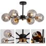 6 Light Chandelier , Large Ceiling Light Fixture with Glass Classic, Black Pendent Lighting for Living Room Bedroom Bathroom Farmhouse Kitchen