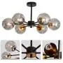 6 Light Chandelier , Large Ceiling Light Fixture with Glass Classic, Black Pendent Lighting for Living Room Bedroom Bathroom Farmhouse Kitchen