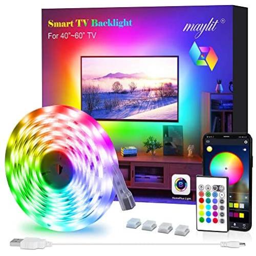 Led Strip Lights, Maylit Tv Led Backlight for 40-60 inch Tv Bluetooth Control Sync to Music, USB Bias Lighting Tv Led Lights Kit with Remote - RGB 5050 LEDs Color Lights for Room Bedroom
