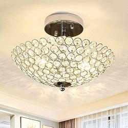 DLLT Modern Crystal Chandelier Lighting, 2-Light Crystal Ceiling Light Fixture Semi Flush Mount for Bedroom, Entryway, Foyer, Hallway, Closet Room, Dining Room, Chrome Finish E12