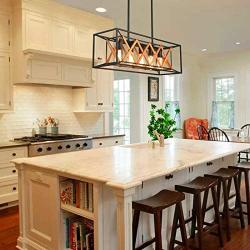 Farmhouse Chandelier Kitchen Island Lighting Fixtures 5 Lights Rustic Light for Dinning Room, Sand Black Finish DOHOMER